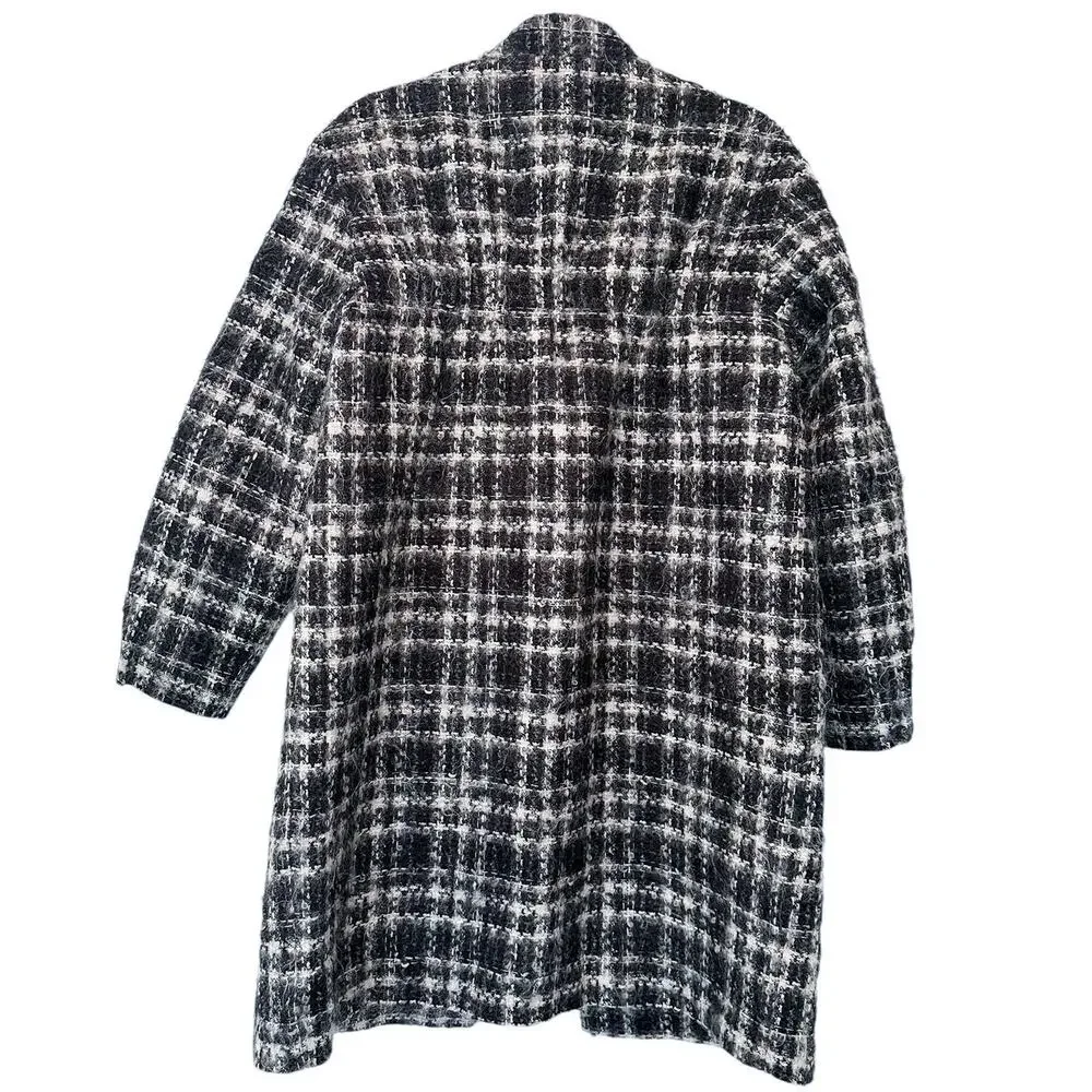 IRO Black Plaid Mohair Wool Blend Coat 36